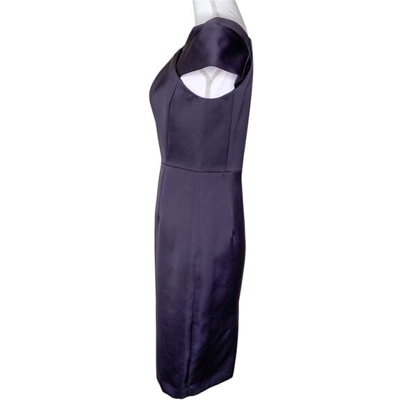 The Fold Finsbury Purple Satin Asymmetric Neck Evening Cocktail Sheath Dress - Picture 4 of 10